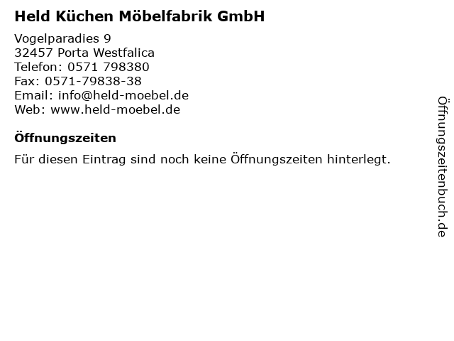 Held Küchen Möbelfabrik GmbH in Porta Westfalica: Adresse und Öffnungszeiten