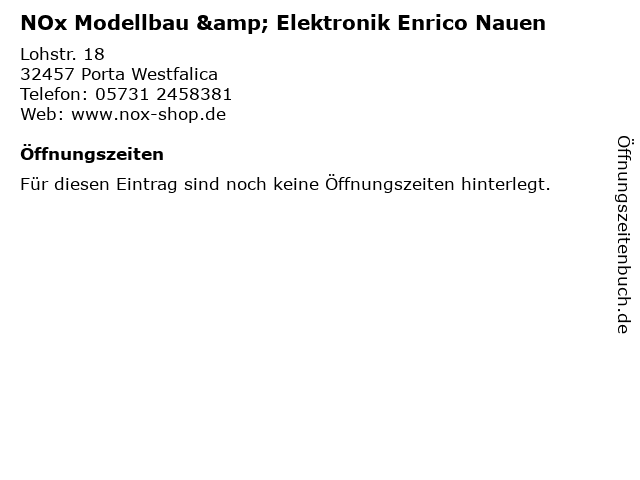 NOx Modellbau & Elektronik Enrico Nauen in Porta Westfalica: Adresse und Öffnungszeiten