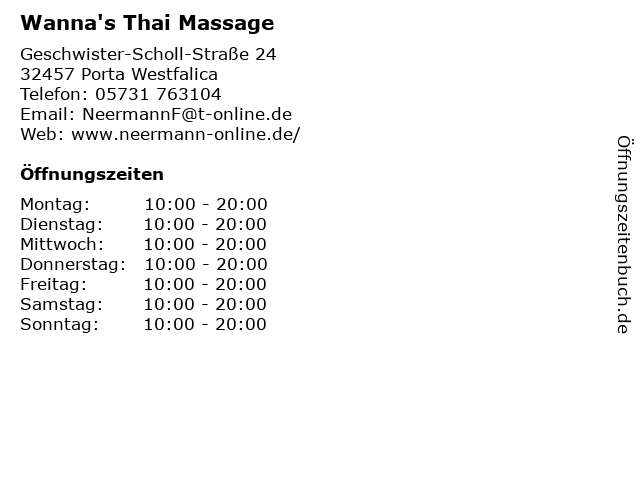 Wanna's Thai Massage in Porta Westfalica: Adresse und Öffnungszeiten