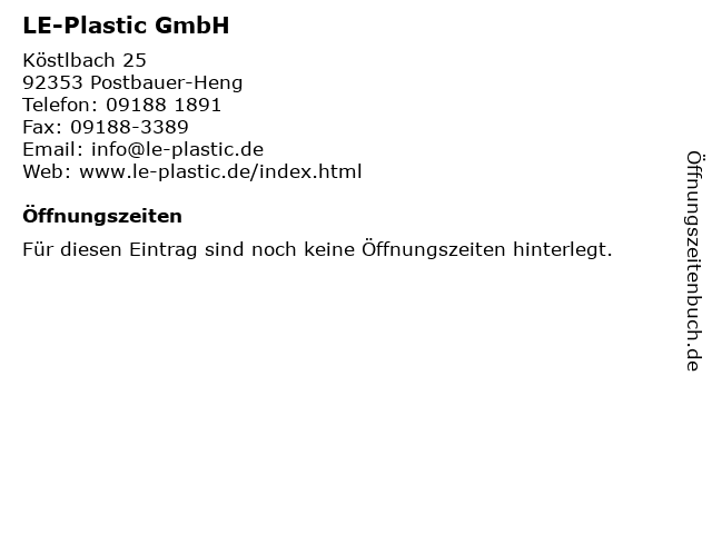 LE-Plastic GmbH in Postbauer-Heng: Adresse und Öffnungszeiten