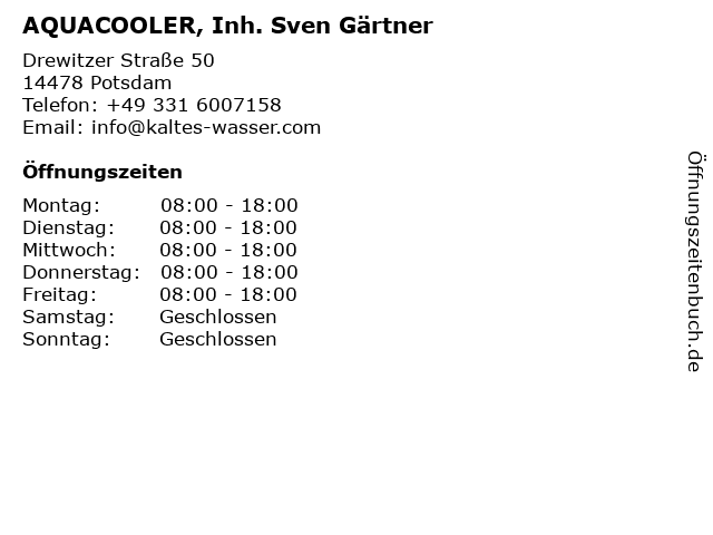 AQUACOOLER, Inh. Sven Gärtner in Potsdam: Adresse und Öffnungszeiten