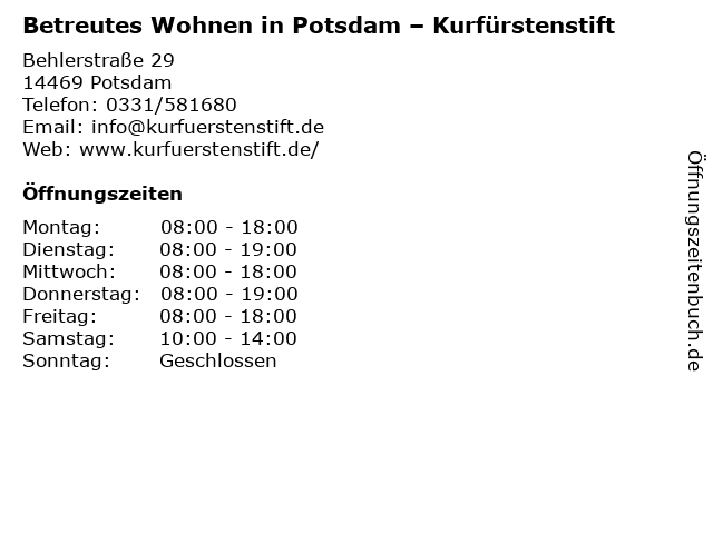 Betreutes Wohnen in Potsdam – Kurfürstenstift in Potsdam: Adresse und Öffnungszeiten