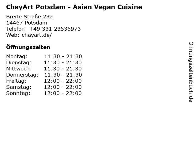 ChayArt Potsdam - Asian Vegan Cuisine in Potsdam: Adresse und Öffnungszeiten