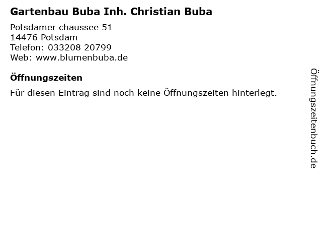 ᐅ Öffnungszeiten „Gartenbau Buba Inh. Christian Buba“ | Potsdamer