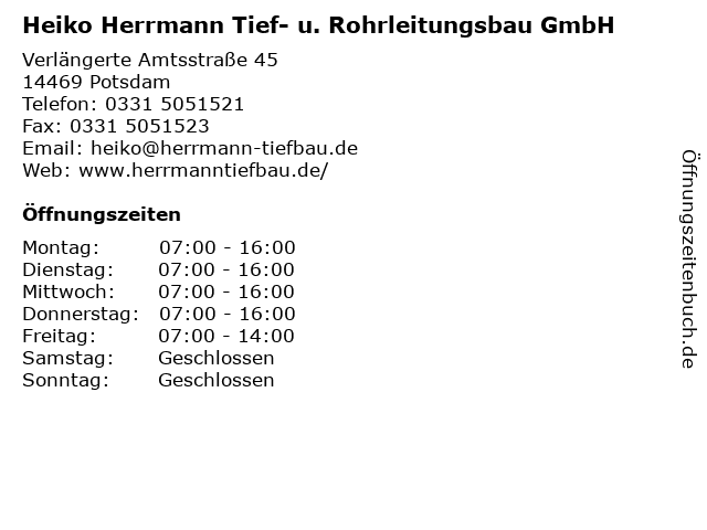Heiko Herrmann Tief- u. Rohrleitungsbau GmbH in Potsdam: Adresse und Öffnungszeiten