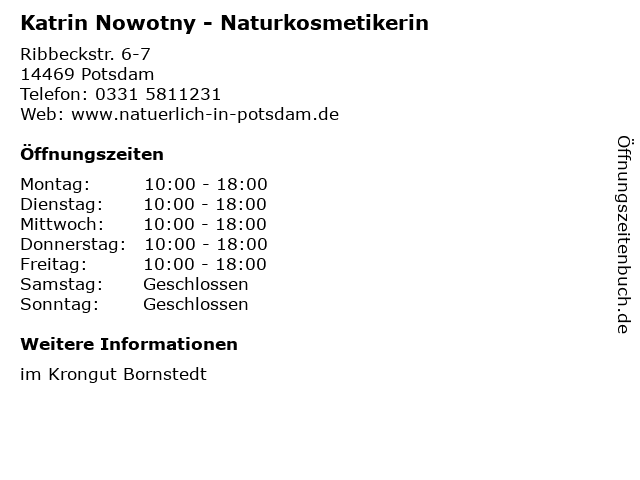 Katrin Nowotny - Naturkosmetikerin in Potsdam: Adresse und Öffnungszeiten