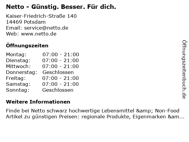 Netto - GÜNSTIG. BESSER. FÜR DICH. in Potsdam: Adresse und Öffnungszeiten