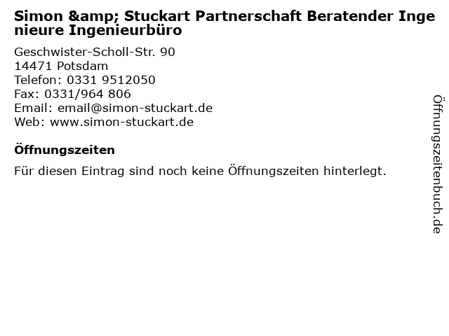 Simon & Stuckart Partnerschaft Beratender Ingenieure Ingenieurbüro in Potsdam: Adresse und Öffnungszeiten