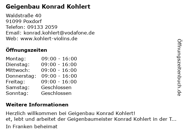 Geigenbau Konrad Kohlert in Poxdorf: Adresse und Öffnungszeiten