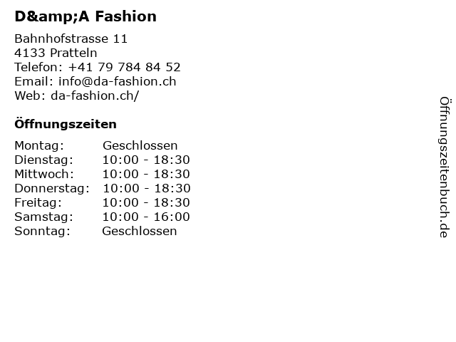 D&A Fashion in Pratteln: Adresse und Öffnungszeiten
