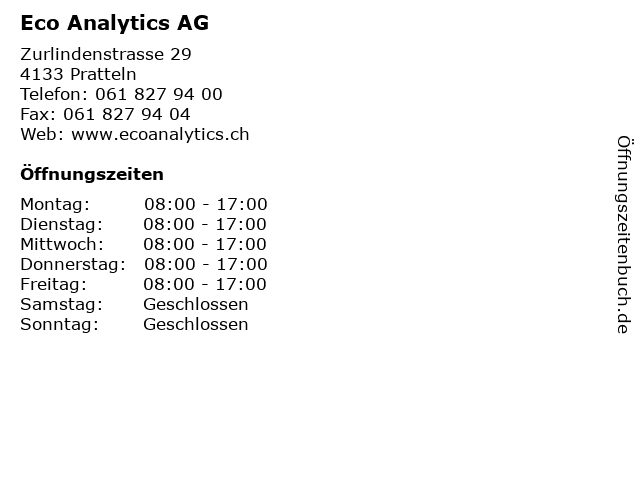 Eco Analytics AG in Pratteln: Adresse und Öffnungszeiten