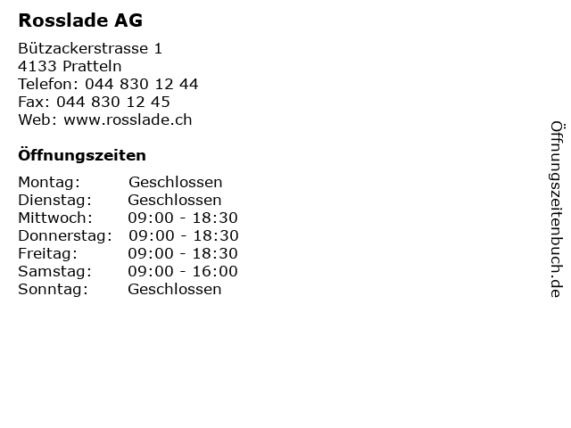 Rosslade AG in Pratteln: Adresse und Öffnungszeiten
