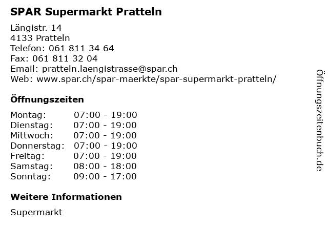 SPAR Supermarkt Pratteln in Pratteln: Adresse und Öffnungszeiten