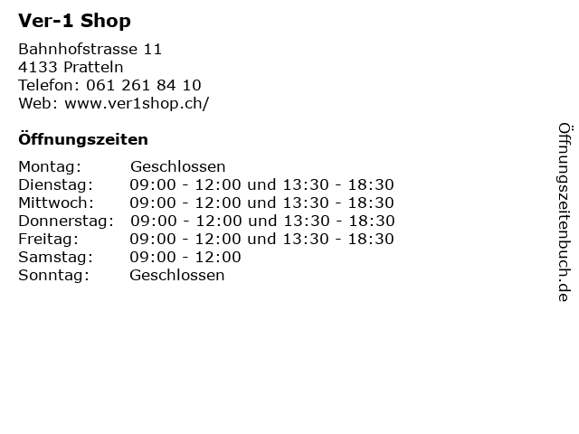 Ver-1 Shop in Pratteln: Adresse und Öffnungszeiten