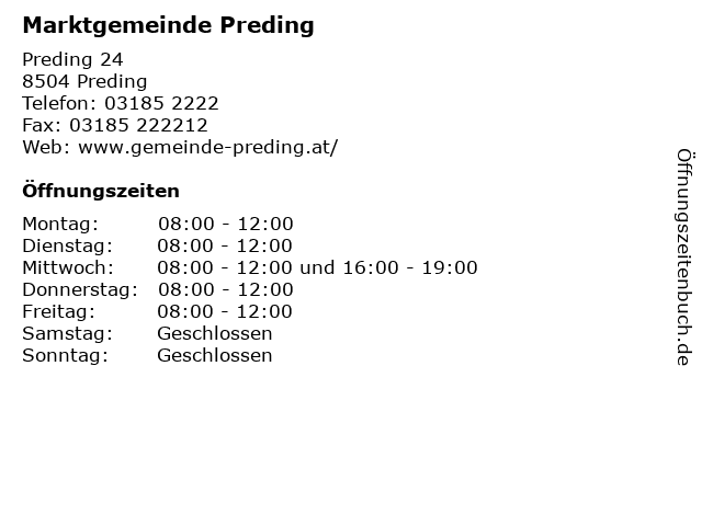 Marktgemeinde Preding in Preding: Adresse und Öffnungszeiten