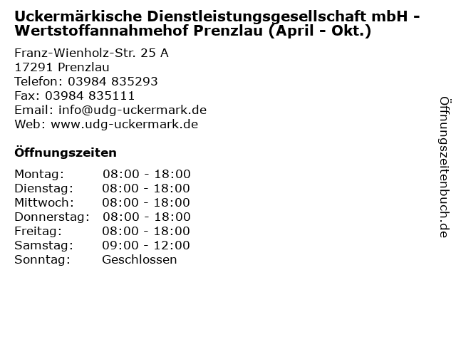 Uckermärkische Dienstleistungsgesellschaft mbH - Wertstoffannahmehof Prenzlau (April - Okt.) in Prenzlau: Adresse und Öffnungszeiten