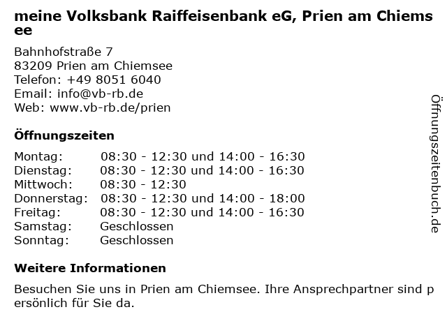ᐅ Offnungszeiten Volksbank Raiffeisenbank Rosenheim Chiemsee Eg