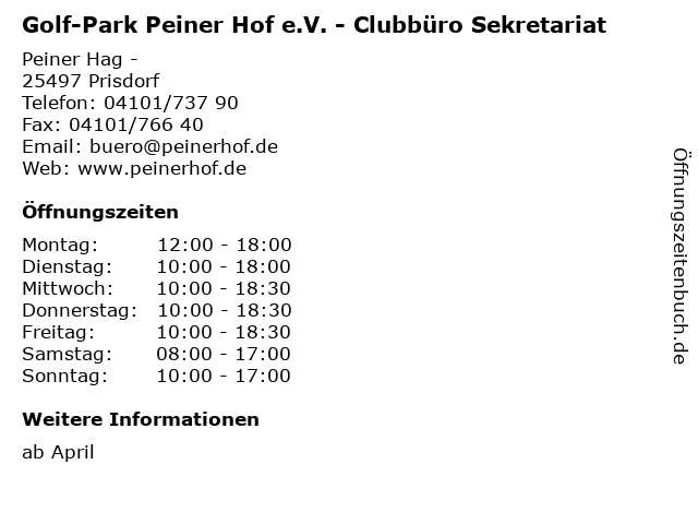 Golf-Park Peiner Hof e.V. - Clubbüro Sekretariat in Prisdorf: Adresse und Öffnungszeiten