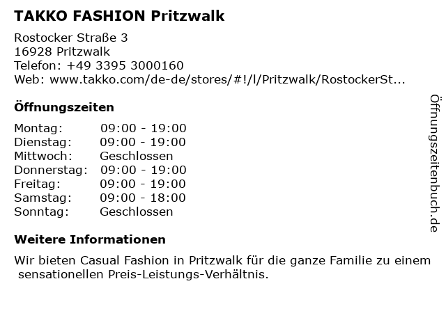 TAKKO FASHION Pritzwalk in Pritzwalk: Adresse und Öffnungszeiten
