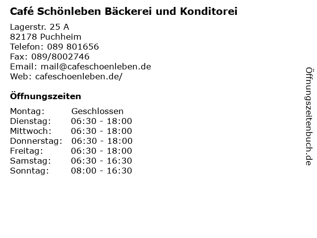 Café Schönleben Bäckerei und Konditorei in Puchheim: Adresse und Öffnungszeiten