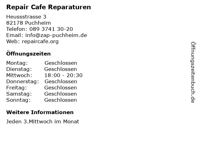 Repair Cafe Reparaturen in Puchheim: Adresse und Öffnungszeiten