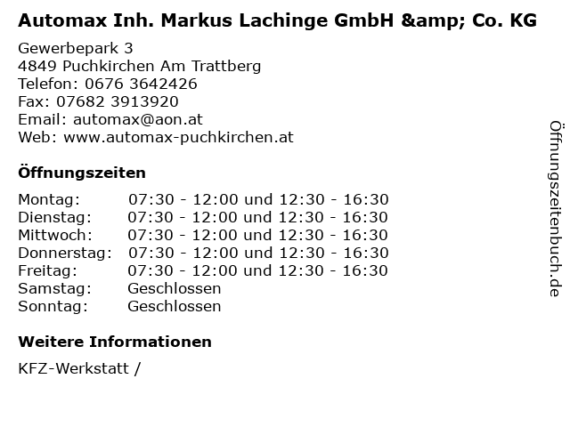 Automax Inh. Markus Lachinge GmbH & Co. KG in Puchkirchen Am Trattberg: Adresse und Öffnungszeiten