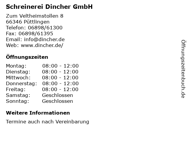 Schreinerei Dincher GmbH in Püttlingen: Adresse und Öffnungszeiten