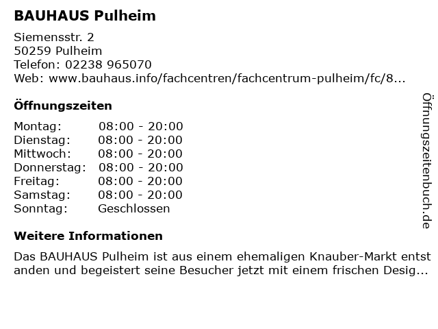 Wann öffnet Bauhaus In Pulheim