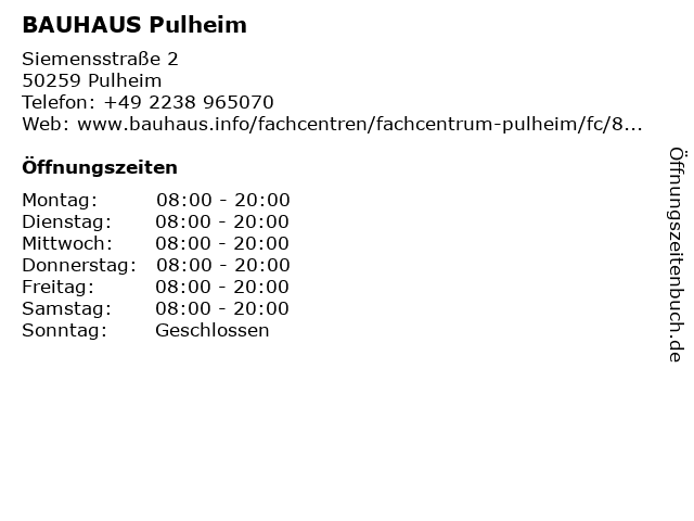 Wann öffnet Bauhaus In Pulheim