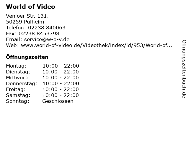 World of Video in Pulheim: Adresse und Öffnungszeiten