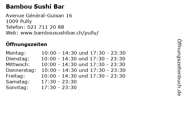 Bambou Sushi Bar in Pully: Adresse und Öffnungszeiten
