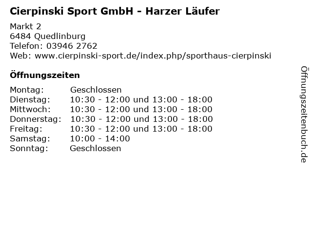 Cierpinski Sport GmbH - Harzer Läufer in Quedlinburg: Adresse und Öffnungszeiten