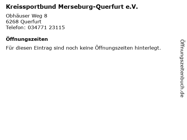 Kreissportbund Merseburg-Querfurt e.V. in Querfurt: Adresse und Öffnungszeiten