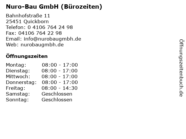 Nuro-Bau GmbH (Bürozeiten) in Quickborn: Adresse und Öffnungszeiten