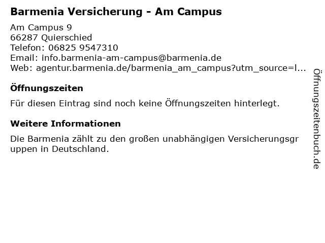 Barmenia Versicherung - Am Campus in Quierschied: Adresse und Öffnungszeiten