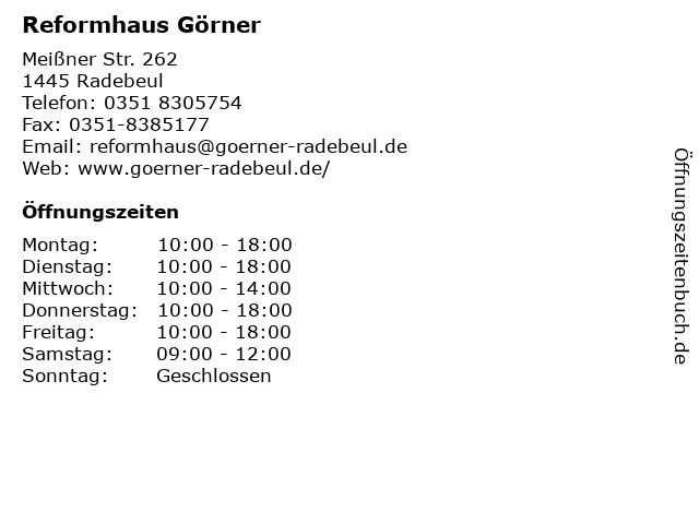 Reformhaus Görner in Radebeul: Adresse und Öffnungszeiten