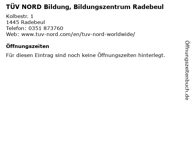 TÜV NORD Bildung, Bildungszentrum Radebeul in Radebeul: Adresse und Öffnungszeiten