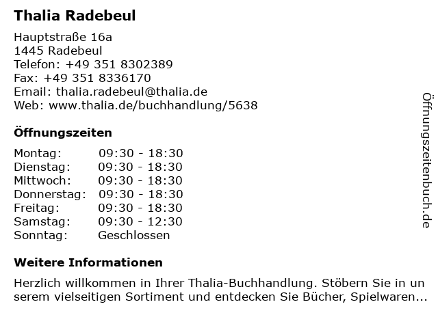 Thalia Radebeul in Radebeul: Adresse und Öffnungszeiten