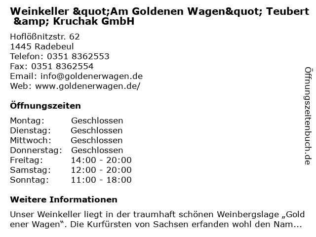 ᐅ Offnungszeiten Thomas Teubert Weinkeller Am Goldenen Wagen