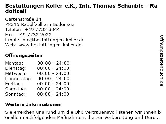 á… Offnungszeiten Bestattungen Koller E K Inh Thomas Schauble Radolfzell Gartenstrasse 3 In Radolfzell Am Bodensee