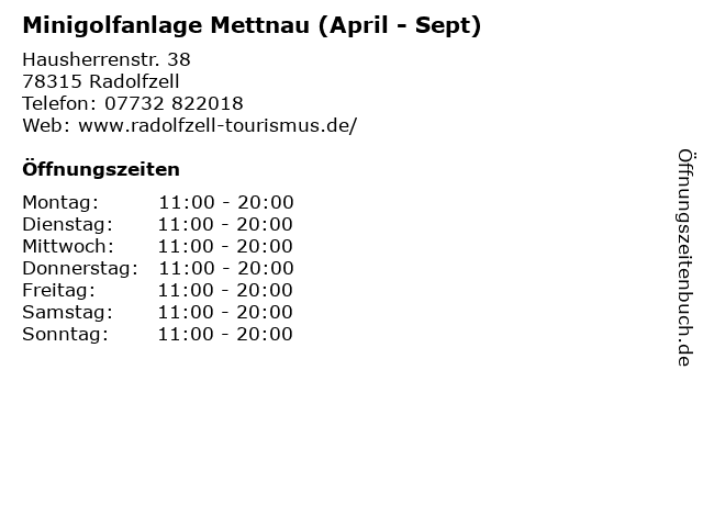 Minigolfanlage Mettnau (April - Sept) in Radolfzell: Adresse und Öffnungszeiten
