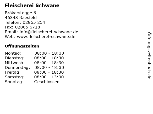 Fleischerei Schwane in Raesfeld: Adresse und Öffnungszeiten