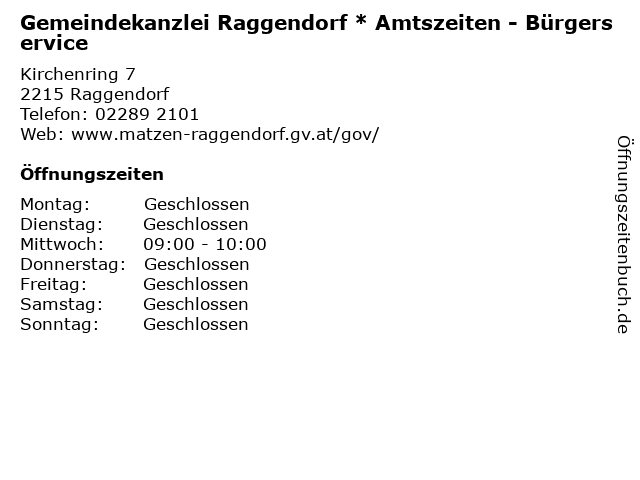 Gemeindekanzlei Raggendorf * Amtszeiten - Bürgerservice in Raggendorf: Adresse und Öffnungszeiten