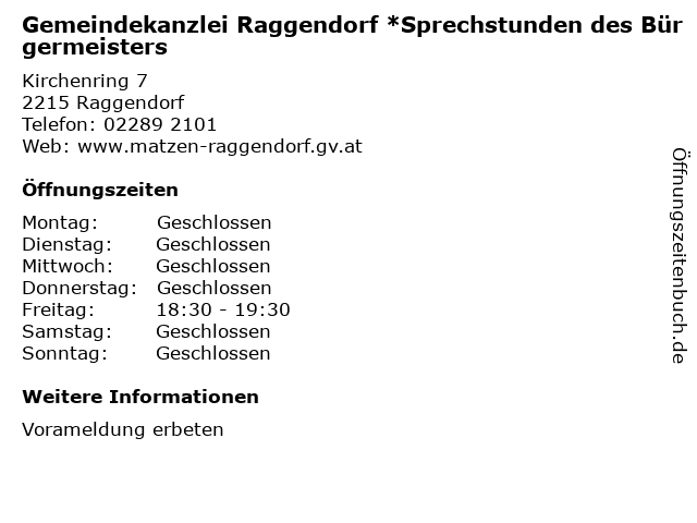 Gemeindekanzlei Raggendorf *Sprechstunden des Bürgermeisters in Raggendorf: Adresse und Öffnungszeiten