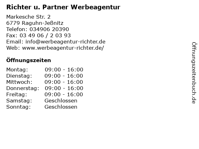 Richter u. Partner Werbeagentur in Raguhn-Jeßnitz: Adresse und Öffnungszeiten