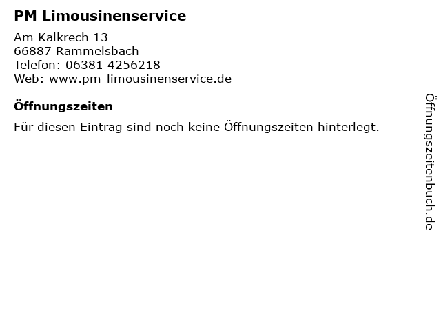PM Limousinenservice in Rammelsbach: Adresse und Öffnungszeiten
