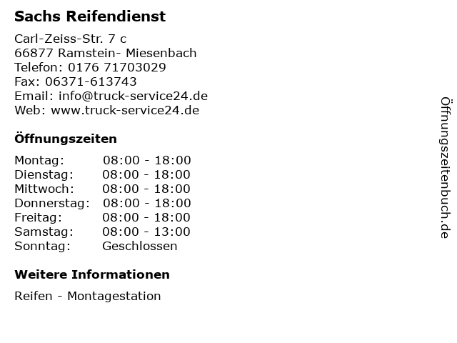 Sachs Reifendienst in Ramstein- Miesenbach: Adresse und Öffnungszeiten