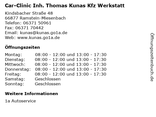 Car-Clinic Inh. Thomas Kunas Kfz Werkstatt in Ramstein-Miesenbach: Adresse und Öffnungszeiten