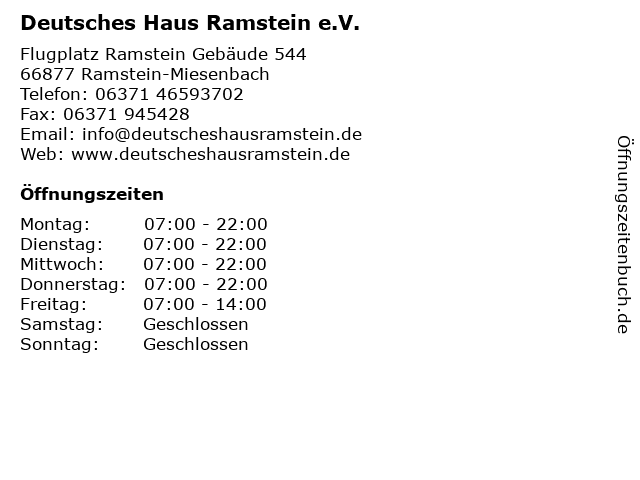 á… Offnungszeiten Deutsches Haus Ramstein E V Flugplatz Ramstein Gebaude 544 In Ramstein Miesenbach