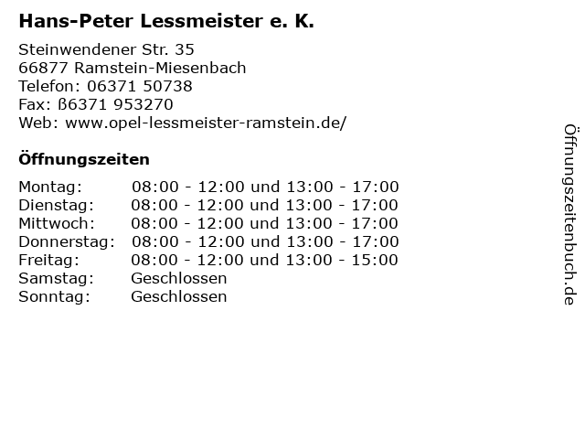 Hans-Peter Lessmeister e. K. in Ramstein-Miesenbach: Adresse und Öffnungszeiten